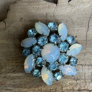 Vintage Juliana D&E Ice Blue Rhinestone & Opalescent Moonstone Pin Brooch